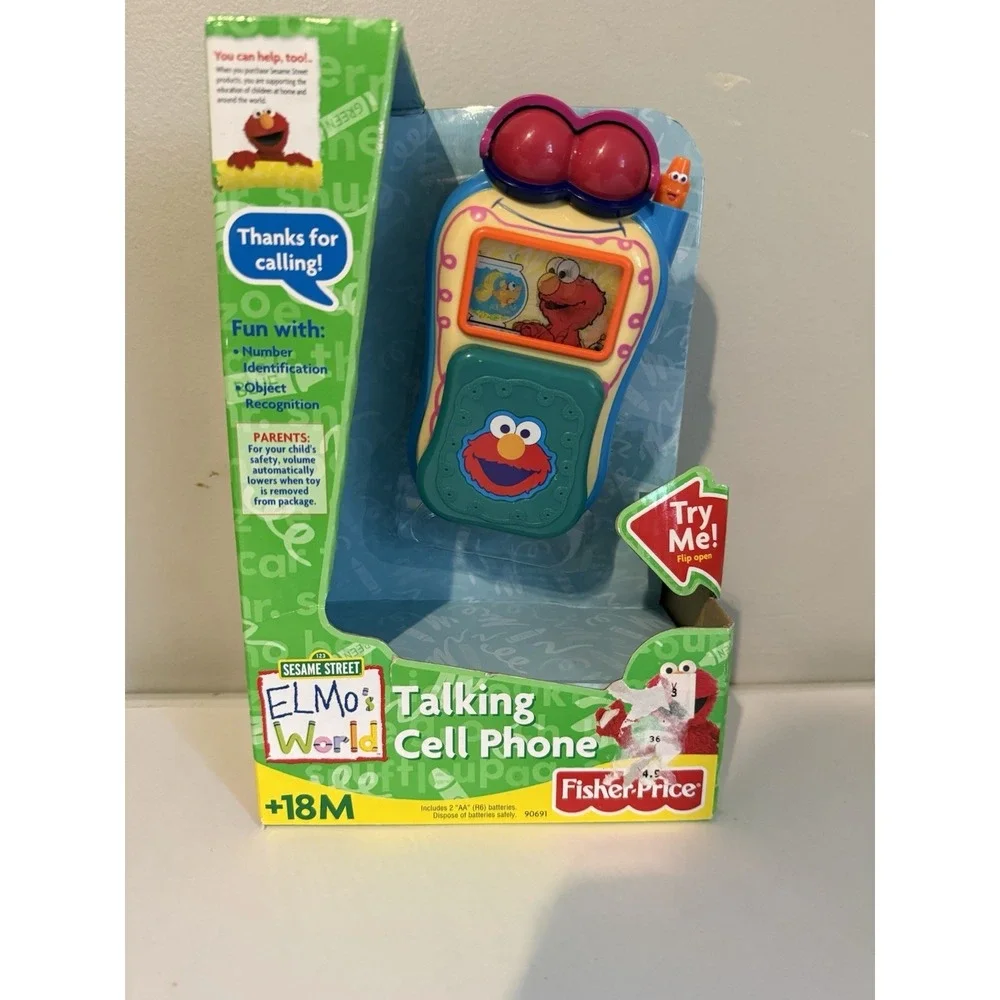New Vintage 2002 Mattel Sesame Street Elmo's World Talking Flip Cell Phone Toy